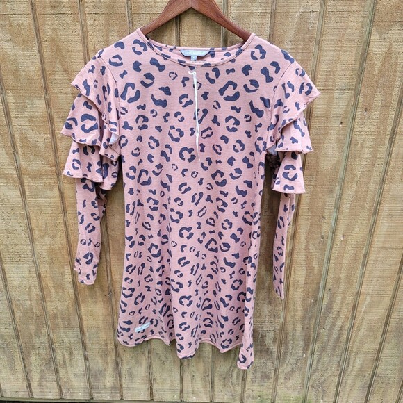 Simply Southern NWT Leopard Print Ruffled Sleeves Dress Womens Size M - Picture 1 of 8